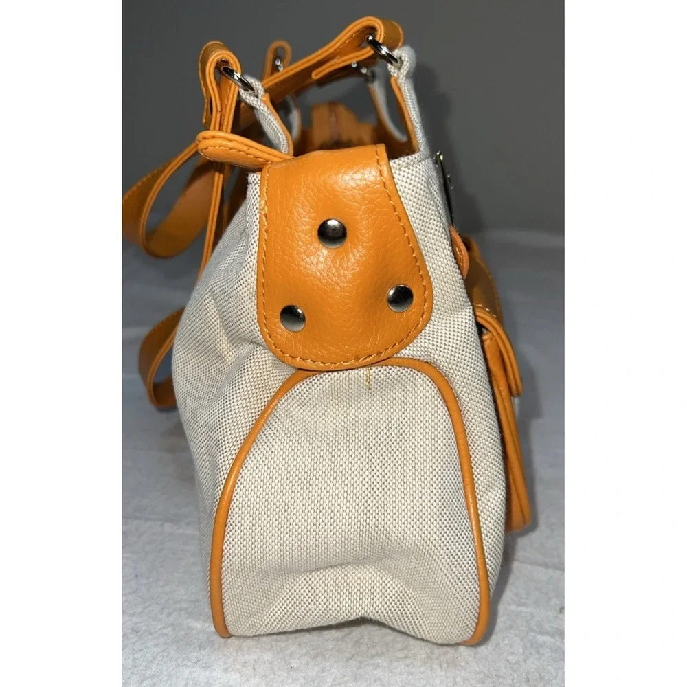Zipper Hobo Bag Purse Pocketbook Linen Leather Orange Tan Pockets